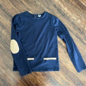 Girls size 12 JANIE and JACK faux leather trim and patch elbow shirt